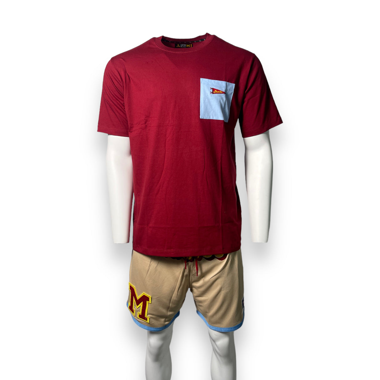 INDIOS Burgundy Small Embroidered Patch Pocket Tee