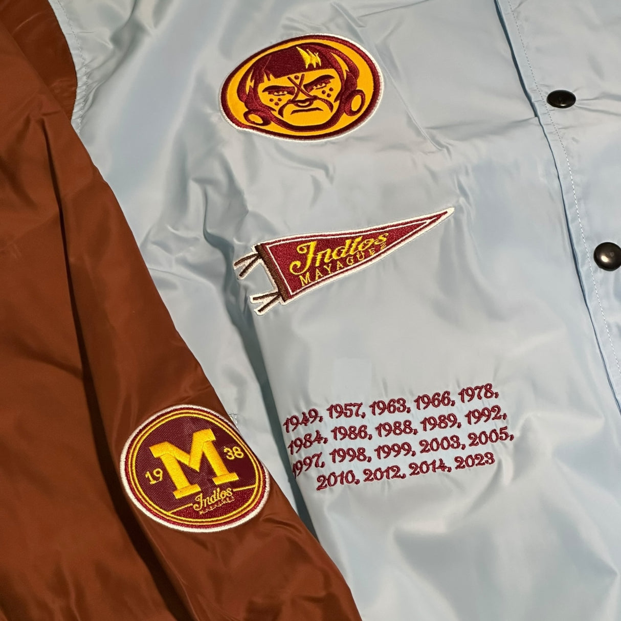 INDIOS X DLAB Sky Blue/Brown Bomber Varsity Jacket 2.0