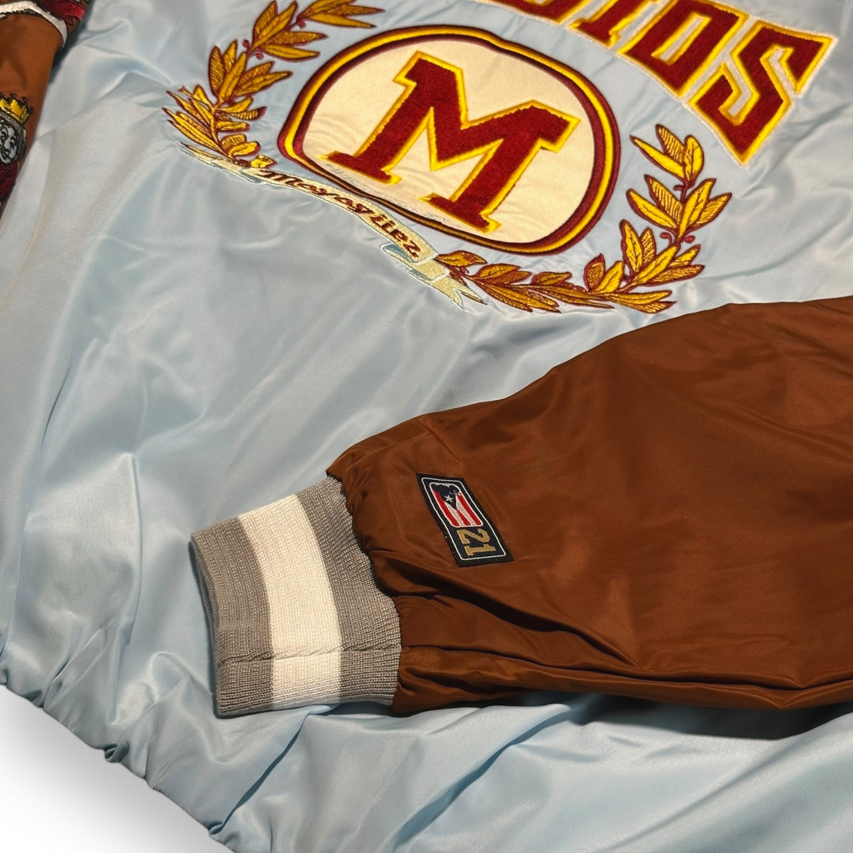 INDIOS X DLAB Sky Blue/Brown Bomber Varsity Jacket 2.0