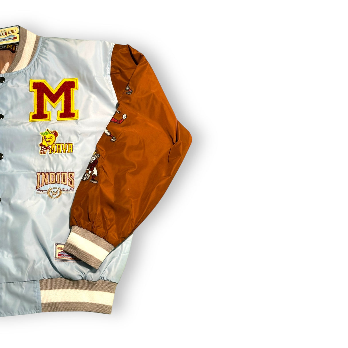 INDIOS X DLAB Sky Blue/Brown Bomber Varsity Jacket 2.0