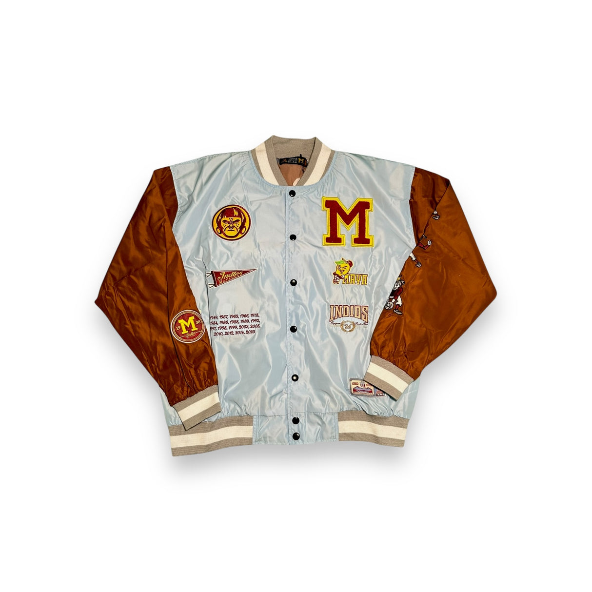 INDIOS X DLAB Sky Blue/Brown Bomber Varsity Jacket 2.0