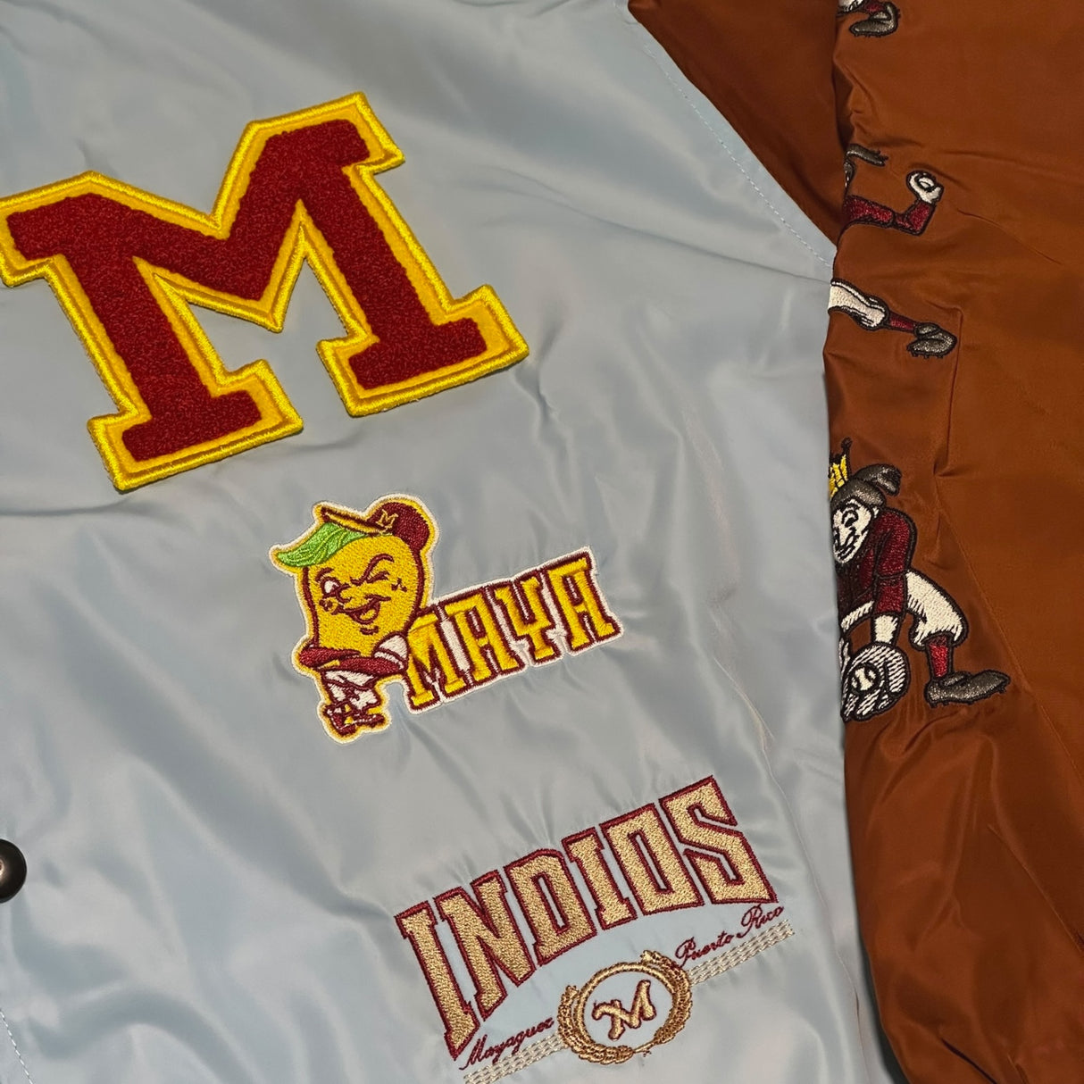 INDIOS X DLAB Sky Blue/Brown Bomber Varsity Jacket 2.0