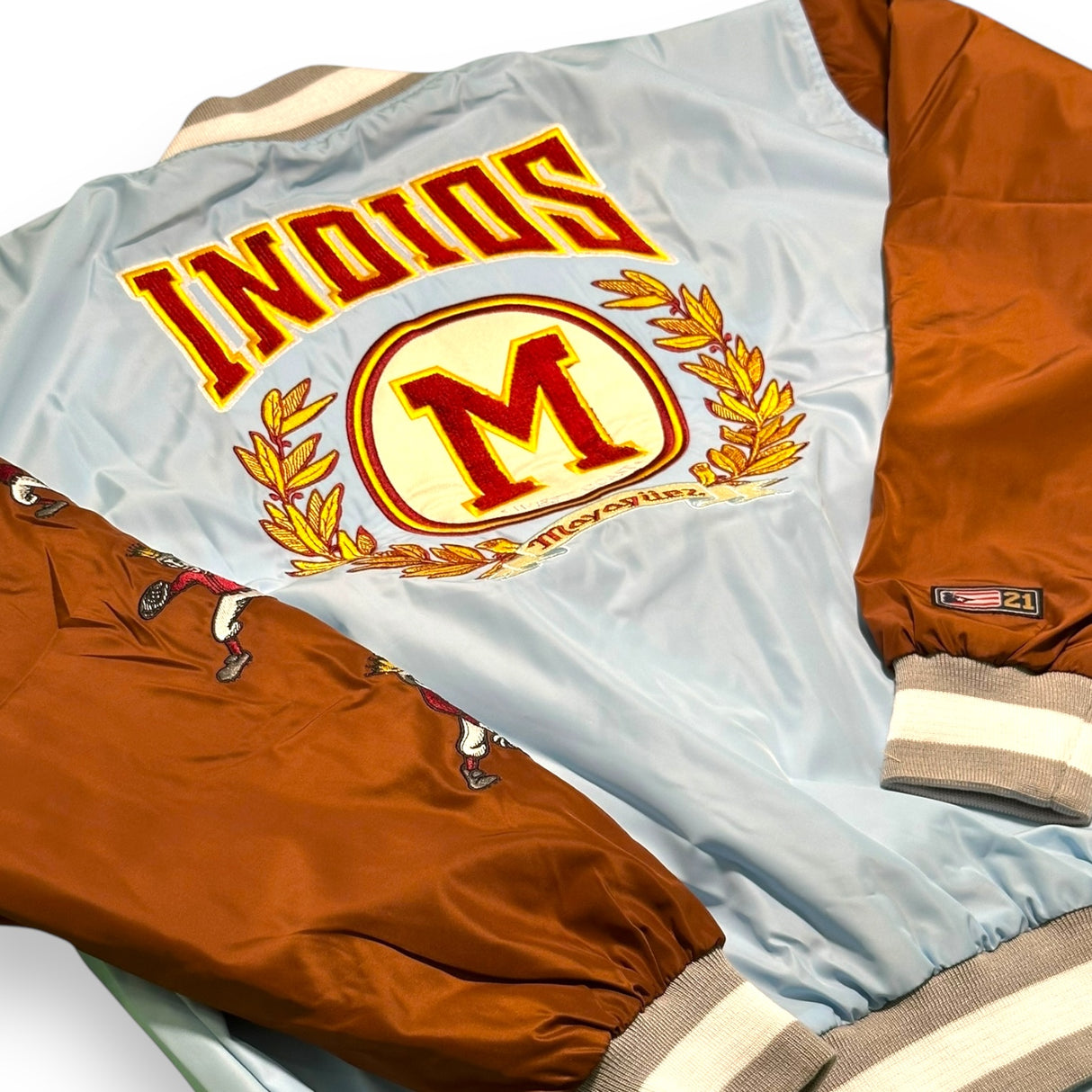 INDIOS X DLAB Sky Blue/Brown Bomber Varsity Jacket 2.0