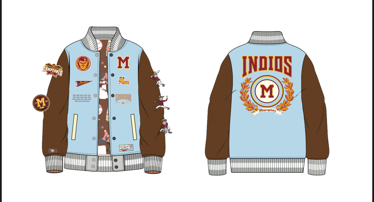 INDIOS X DLAB Sky Blue/Brown Bomber Varsity Jacket 2.0